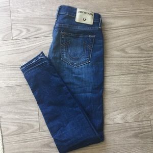 True Religion Halle Mid Rise Skinny Raw Hem